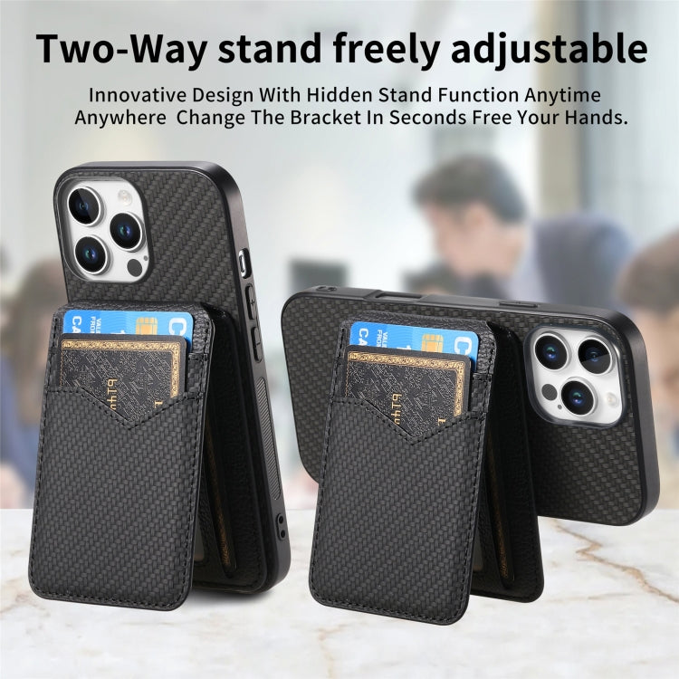 For iPhone 16 Pro Carbon Fiber MagSafe Vertical Flip Card Bag Phone Case