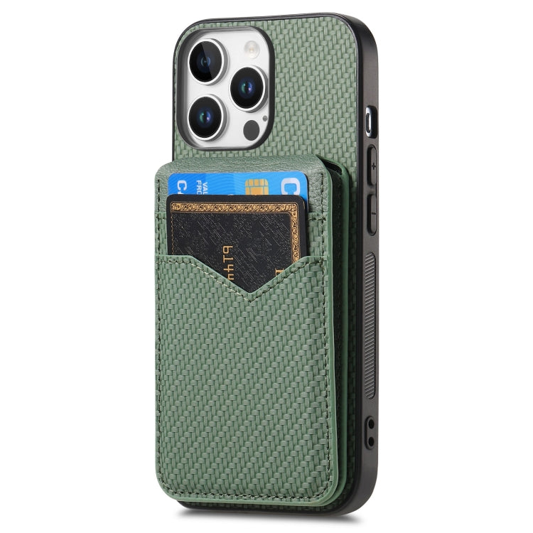 For iPhone 16 Pro Carbon Fiber MagSafe Vertical Flip Card Bag Phone Case