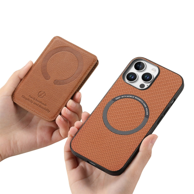 For iPhone 16 Pro Carbon Fiber MagSafe Vertical Flip Card Bag Phone Case
