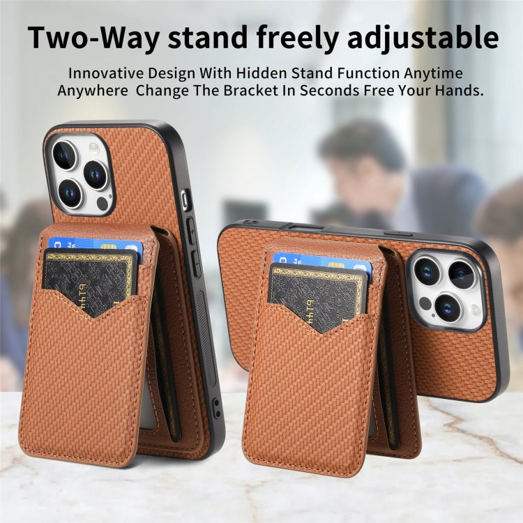 For iPhone 16 Pro Carbon Fiber MagSafe Vertical Flip Card Bag Phone Case