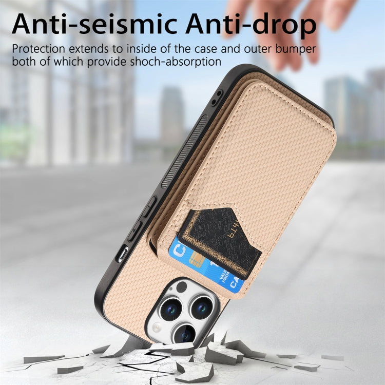 For iPhone 16 Pro Max Carbon Fiber MagSafe Vertical Flip Card Bag Phone Case