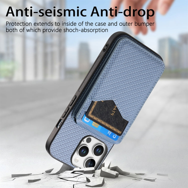 For iPhone 16 Pro Max Carbon Fiber MagSafe Vertical Flip Card Bag Phone Case