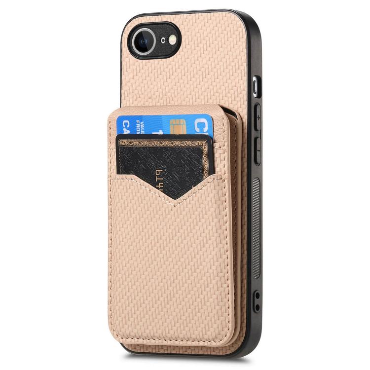 For iPhone 17e / 16e Carbon Fiber MagSafe Vertical Flip Card Bag Phone Case