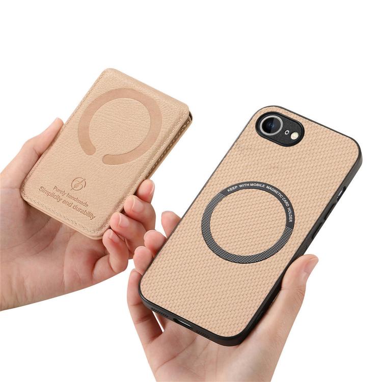 For iPhone 17e / 16e Carbon Fiber MagSafe Vertical Flip Card Bag Phone Case