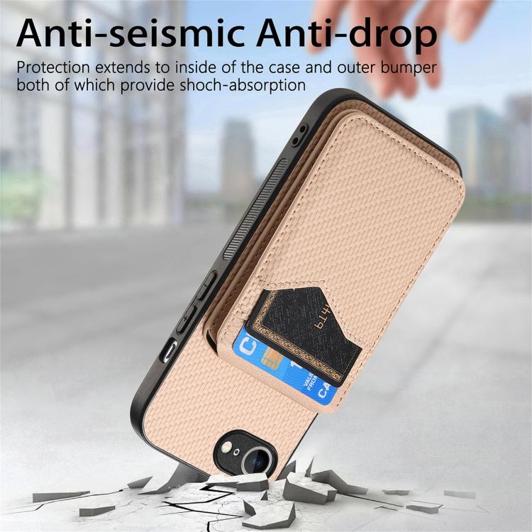For iPhone 17e / 16e Carbon Fiber MagSafe Vertical Flip Card Bag Phone Case