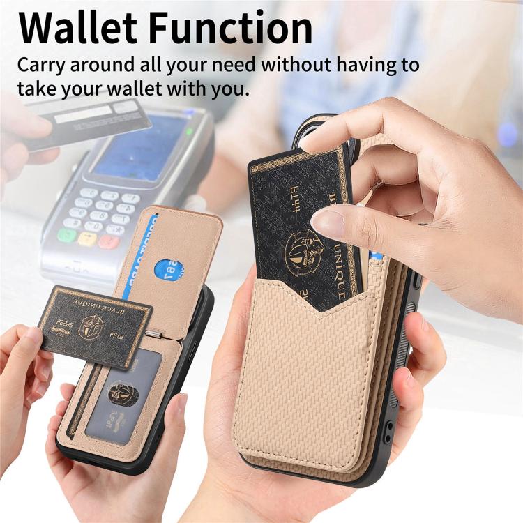 For iPhone 17e / 16e Carbon Fiber MagSafe Vertical Flip Card Bag Phone Case