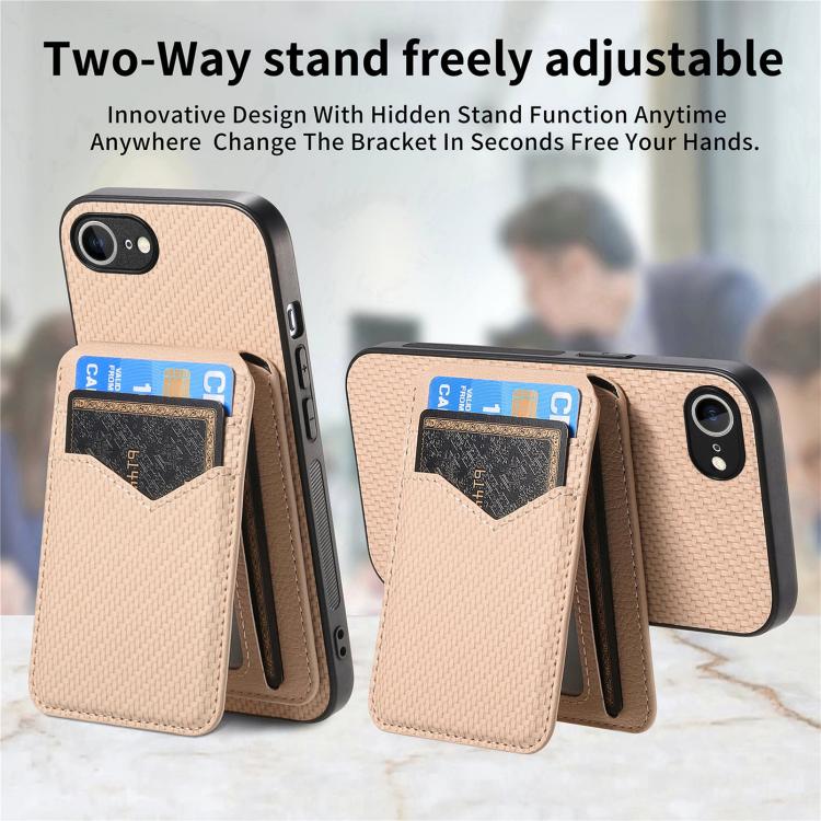 For iPhone 17e / 16e Carbon Fiber MagSafe Vertical Flip Card Bag Phone Case
