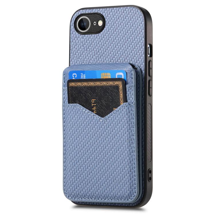 For iPhone 17e / 16e Carbon Fiber MagSafe Vertical Flip Card Bag Phone Case