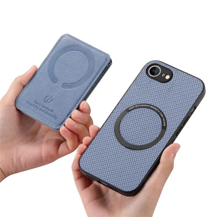 For iPhone 17e / 16e Carbon Fiber MagSafe Vertical Flip Card Bag Phone Case