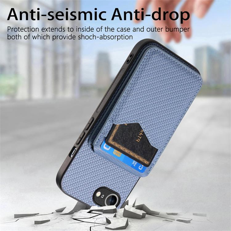 For iPhone 17e / 16e Carbon Fiber MagSafe Vertical Flip Card Bag Phone Case
