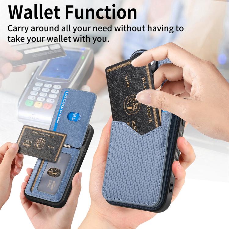 For iPhone 17e / 16e Carbon Fiber MagSafe Vertical Flip Card Bag Phone Case