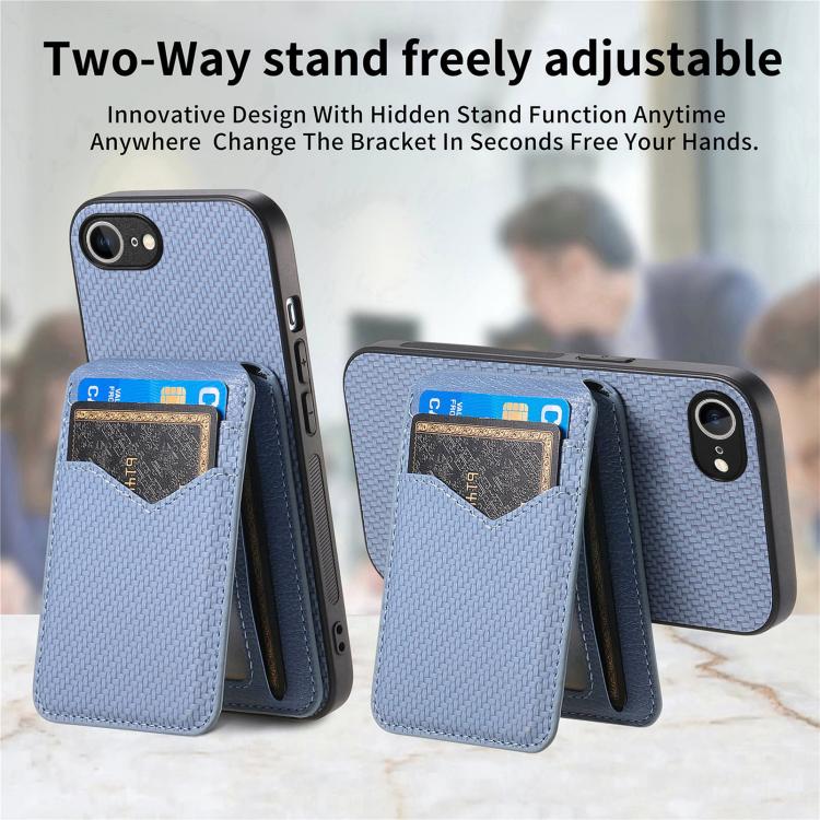 For iPhone 17e / 16e Carbon Fiber MagSafe Vertical Flip Card Bag Phone Case