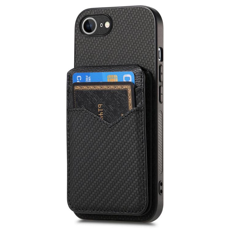 For iPhone 17e / 16e Carbon Fiber MagSafe Vertical Flip Card Bag Phone Case