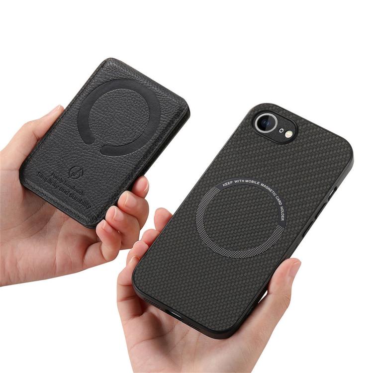 For iPhone 17e / 16e Carbon Fiber MagSafe Vertical Flip Card Bag Phone Case