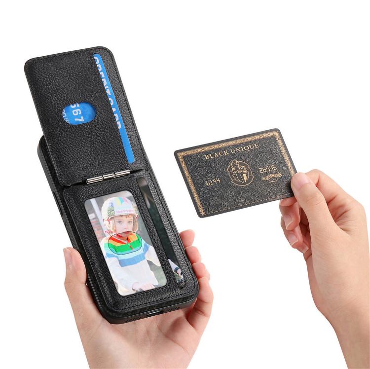 For iPhone 17e / 16e Carbon Fiber MagSafe Vertical Flip Card Bag Phone Case