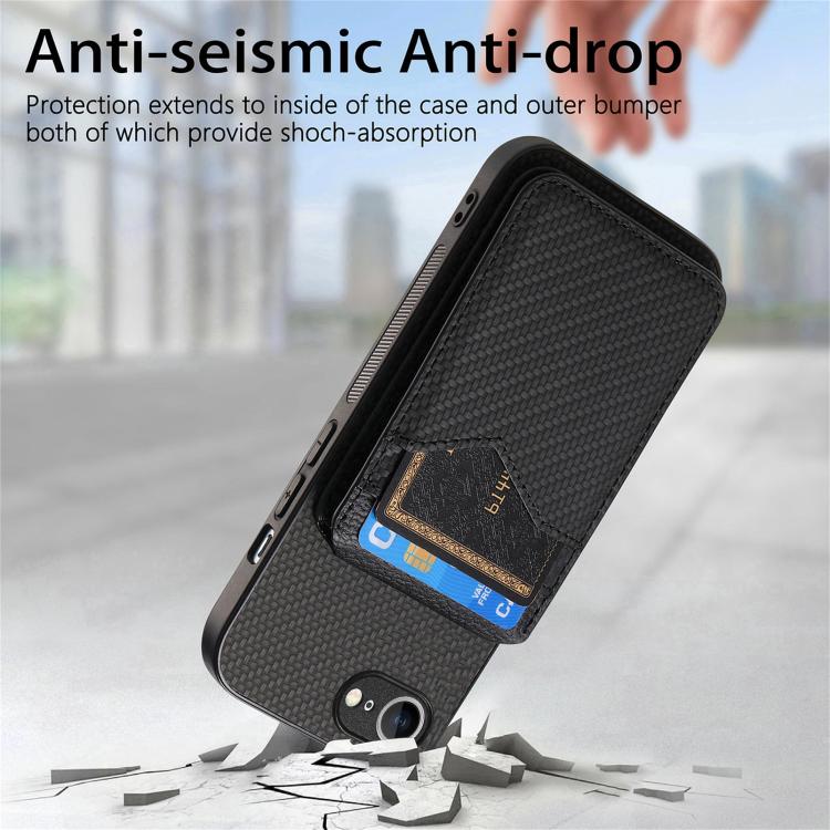 For iPhone 17e / 16e Carbon Fiber MagSafe Vertical Flip Card Bag Phone Case