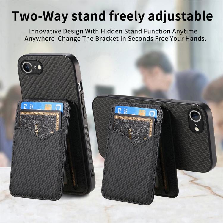 For iPhone 17e / 16e Carbon Fiber MagSafe Vertical Flip Card Bag Phone Case