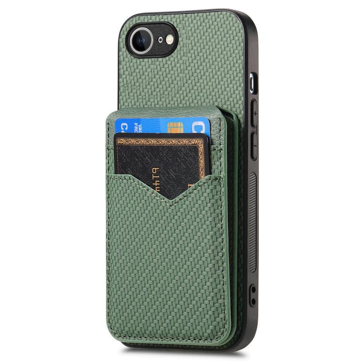 For iPhone 17e / 16e Carbon Fiber MagSafe Vertical Flip Card Bag Phone Case