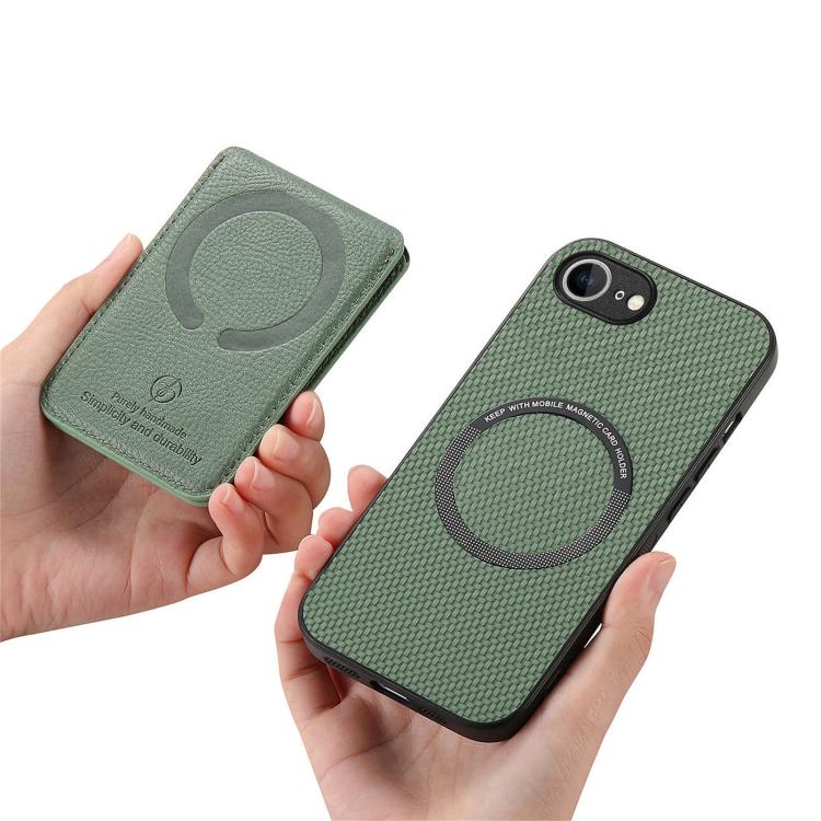 For iPhone 17e / 16e Carbon Fiber MagSafe Vertical Flip Card Bag Phone Case