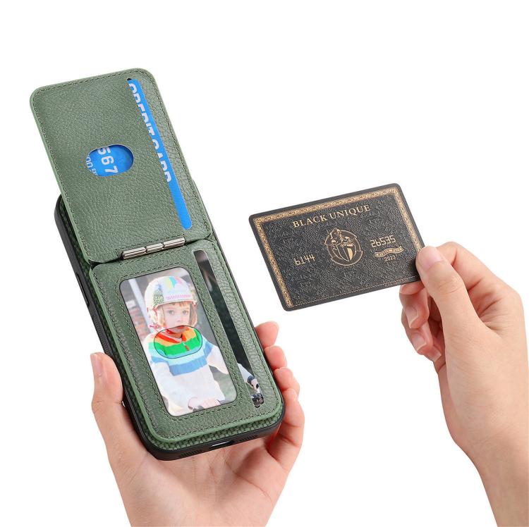 For iPhone 17e / 16e Carbon Fiber MagSafe Vertical Flip Card Bag Phone Case