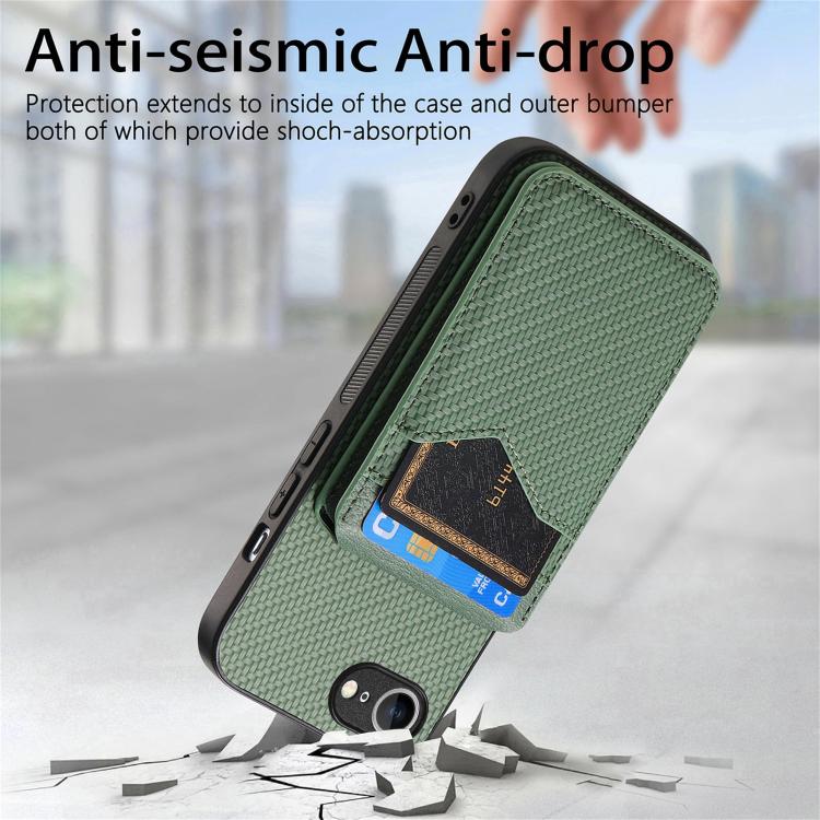 For iPhone 17e / 16e Carbon Fiber MagSafe Vertical Flip Card Bag Phone Case