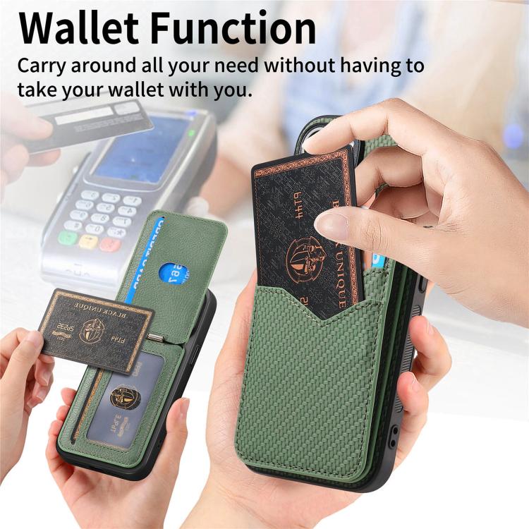 For iPhone 17e / 16e Carbon Fiber MagSafe Vertical Flip Card Bag Phone Case