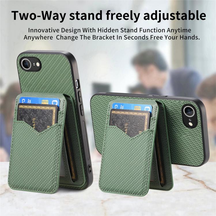 For iPhone 17e / 16e Carbon Fiber MagSafe Vertical Flip Card Bag Phone Case