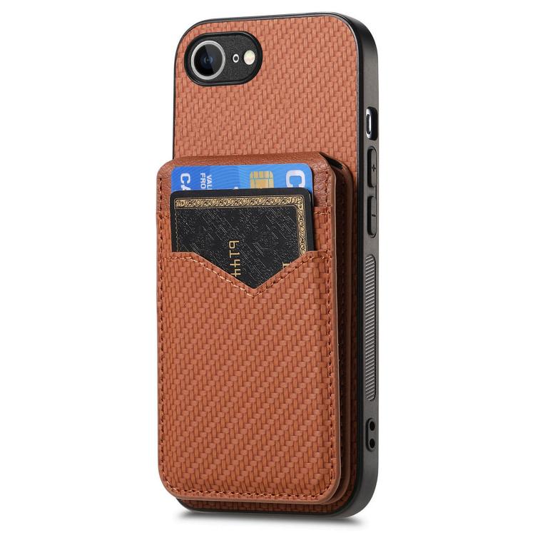 For iPhone 17e / 16e Carbon Fiber MagSafe Vertical Flip Card Bag Phone Case