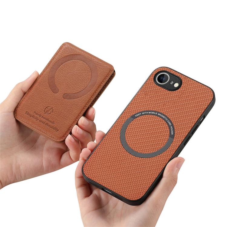 For iPhone 17e / 16e Carbon Fiber MagSafe Vertical Flip Card Bag Phone Case