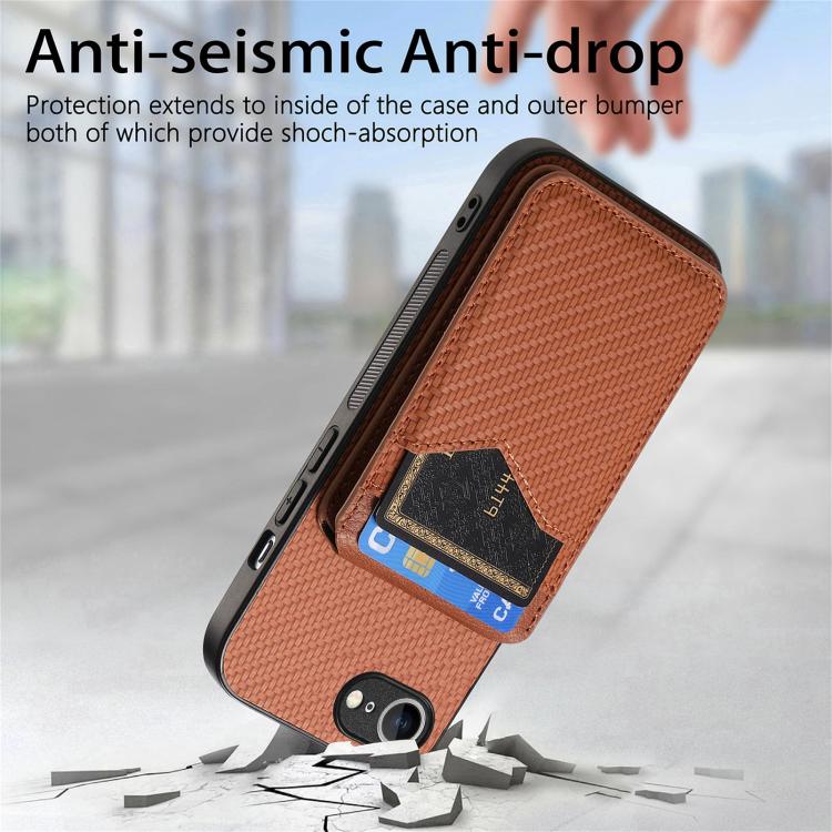 For iPhone 17e / 16e Carbon Fiber MagSafe Vertical Flip Card Bag Phone Case