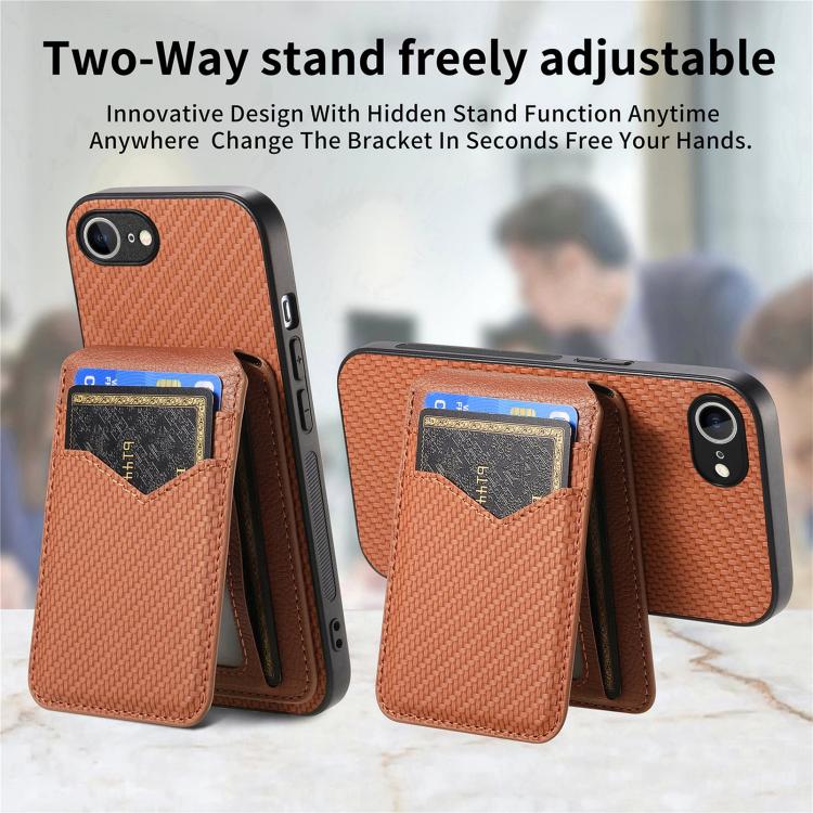 For iPhone 17e / 16e Carbon Fiber MagSafe Vertical Flip Card Bag Phone Case
