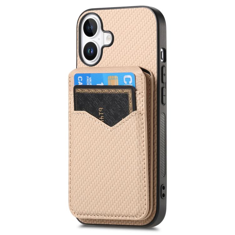 For iPhone 17 Carbon Fiber MagSafe Vertical Flip Card Bag Phone Case