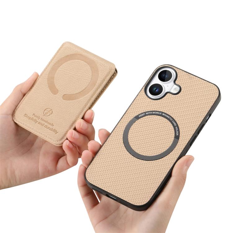 For iPhone 17 Carbon Fiber MagSafe Vertical Flip Card Bag Phone Case