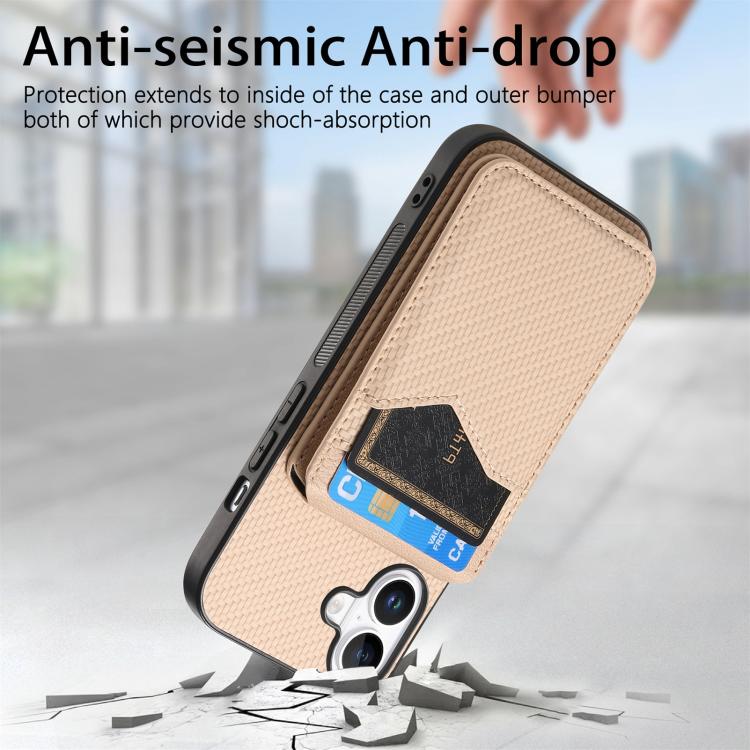 For iPhone 17 Carbon Fiber MagSafe Vertical Flip Card Bag Phone Case