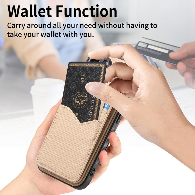 For iPhone 17 Carbon Fiber MagSafe Vertical Flip Card Bag Phone Case