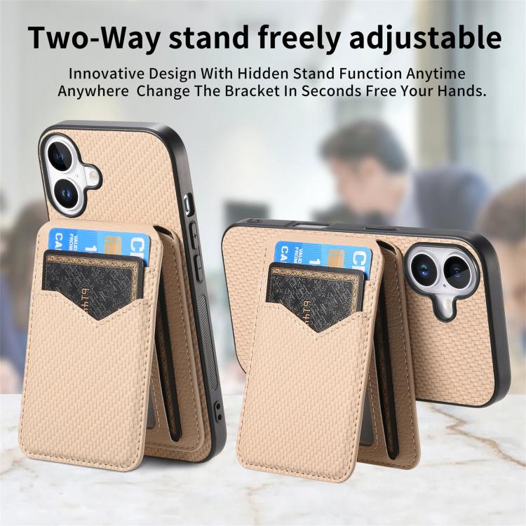 For iPhone 17 Carbon Fiber MagSafe Vertical Flip Card Bag Phone Case