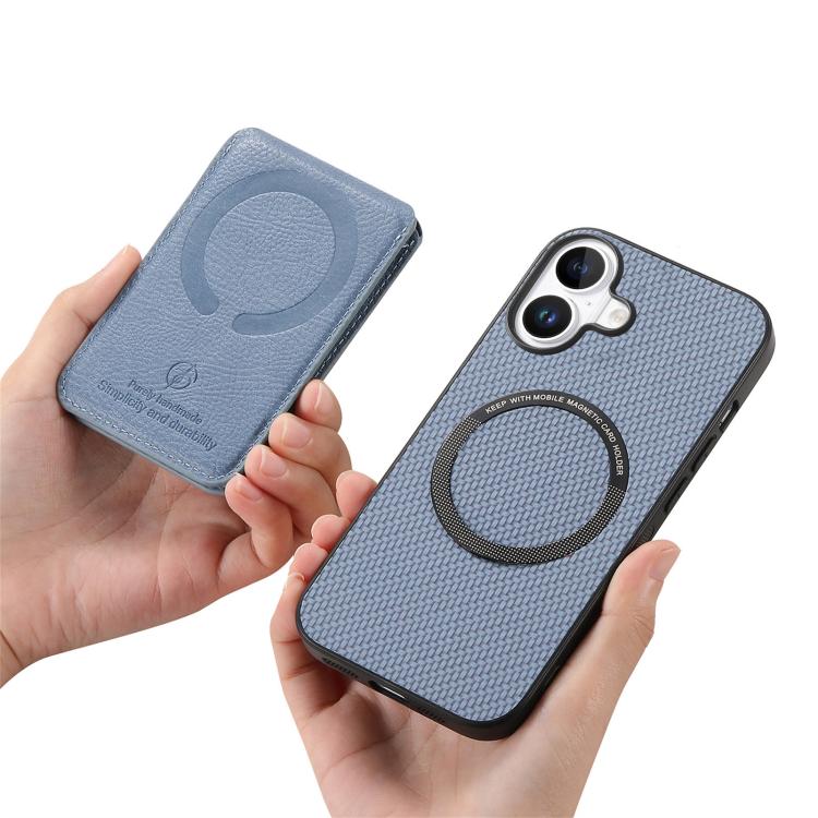 For iPhone 17 Carbon Fiber MagSafe Vertical Flip Card Bag Phone Case