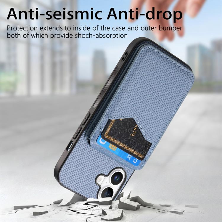 For iPhone 17 Carbon Fiber MagSafe Vertical Flip Card Bag Phone Case