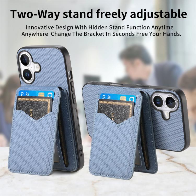 For iPhone 17 Carbon Fiber MagSafe Vertical Flip Card Bag Phone Case