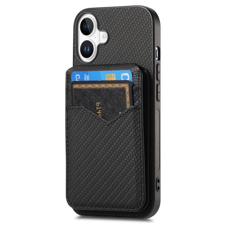 For iPhone 17 Carbon Fiber MagSafe Vertical Flip Card Bag Phone Case