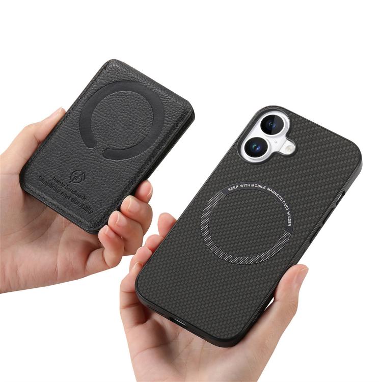 For iPhone 17 Carbon Fiber MagSafe Vertical Flip Card Bag Phone Case