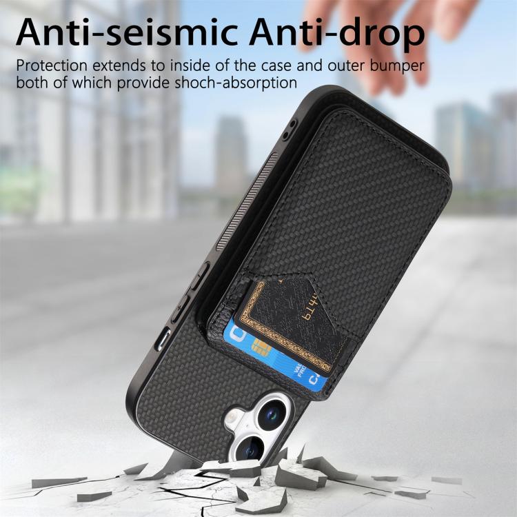 For iPhone 17 Carbon Fiber MagSafe Vertical Flip Card Bag Phone Case