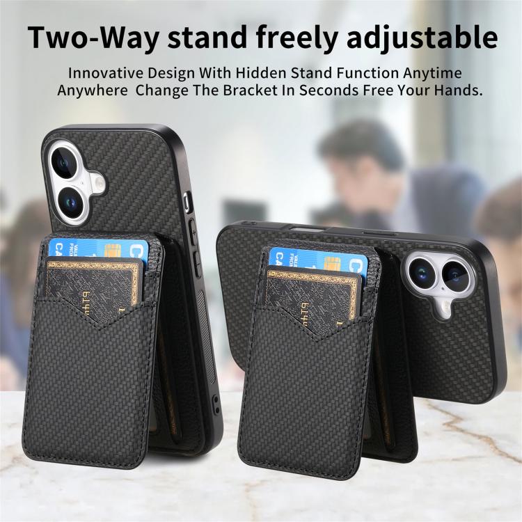 For iPhone 17 Carbon Fiber MagSafe Vertical Flip Card Bag Phone Case