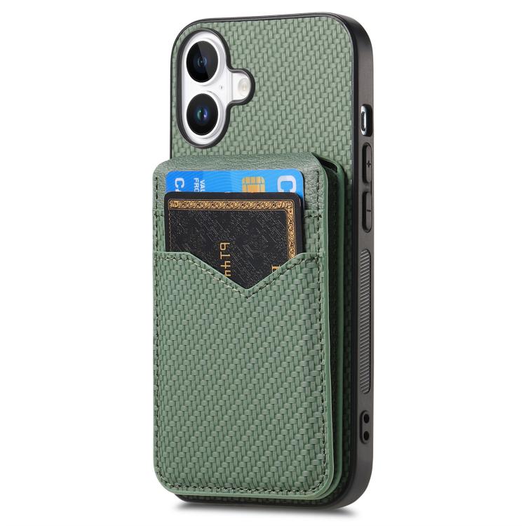 For iPhone 17 Carbon Fiber MagSafe Vertical Flip Card Bag Phone Case
