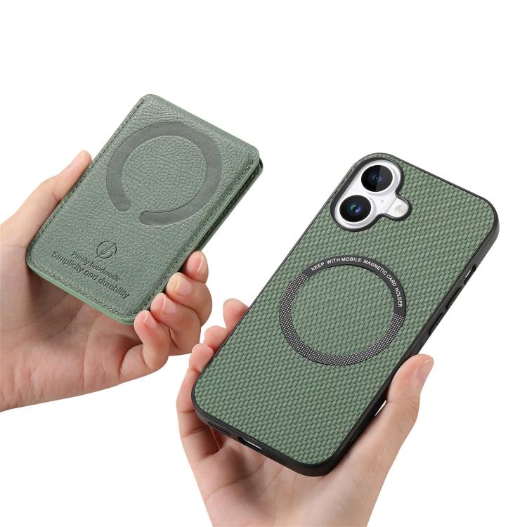 For iPhone 17 Carbon Fiber MagSafe Vertical Flip Card Bag Phone Case