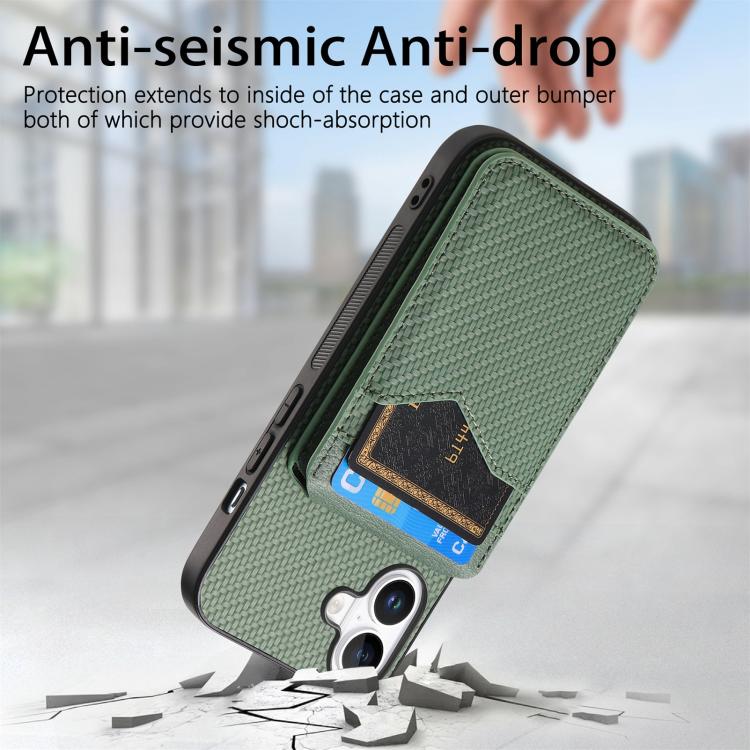 For iPhone 17 Carbon Fiber MagSafe Vertical Flip Card Bag Phone Case