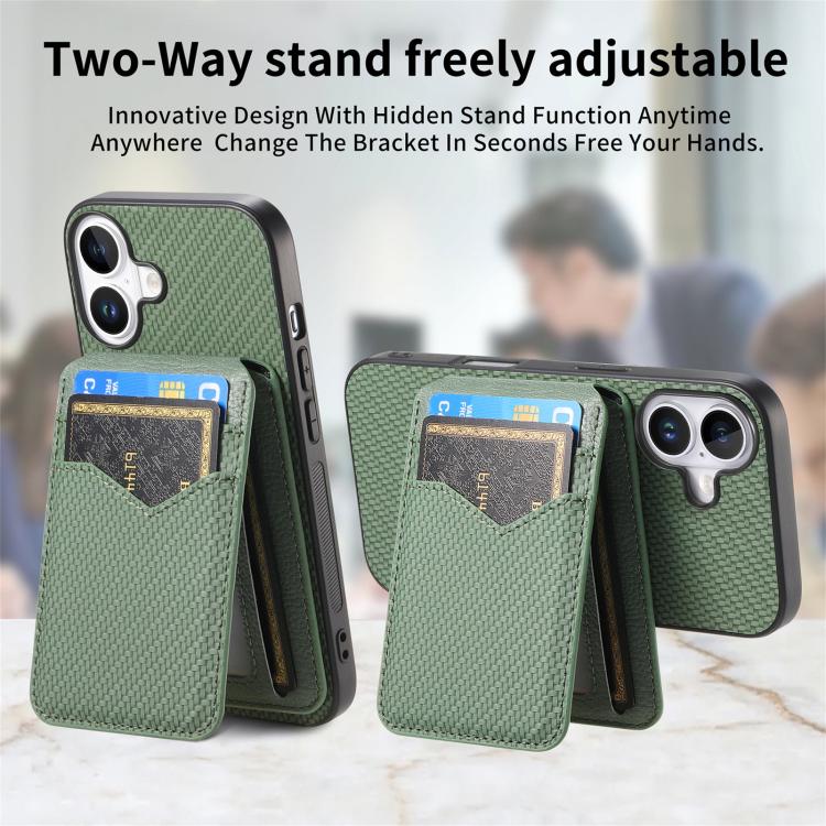 For iPhone 17 Carbon Fiber MagSafe Vertical Flip Card Bag Phone Case