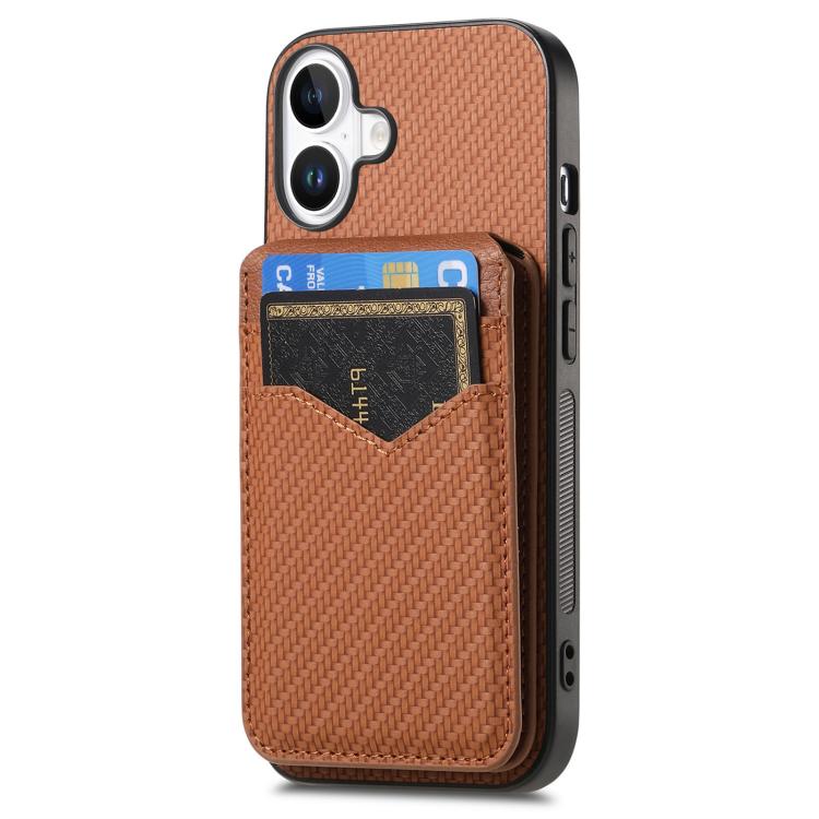 For iPhone 17 Carbon Fiber MagSafe Vertical Flip Card Bag Phone Case