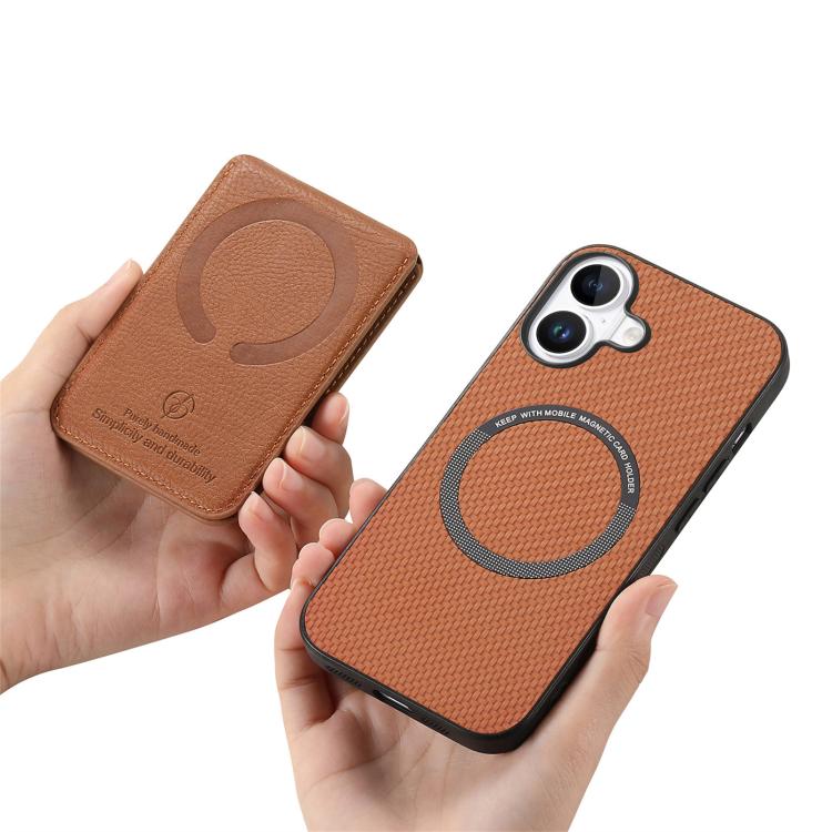 For iPhone 17 Carbon Fiber MagSafe Vertical Flip Card Bag Phone Case