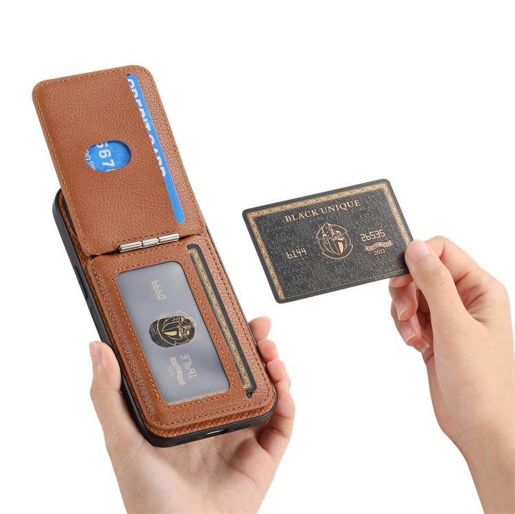 For iPhone 17 Carbon Fiber MagSafe Vertical Flip Card Bag Phone Case